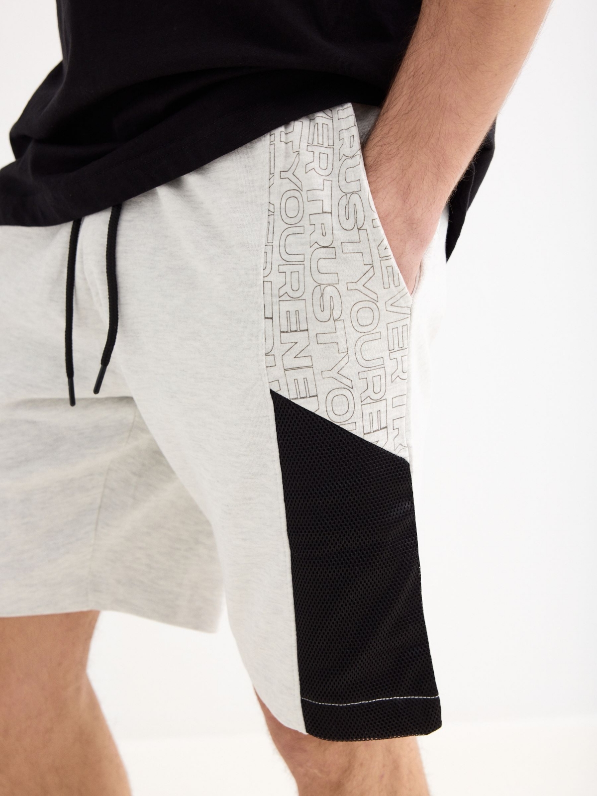 Bermuda jogger shorts with side band light grey vigore front detail view