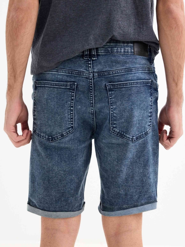 Ripped slim denim Bermuda shorts blue back detail view