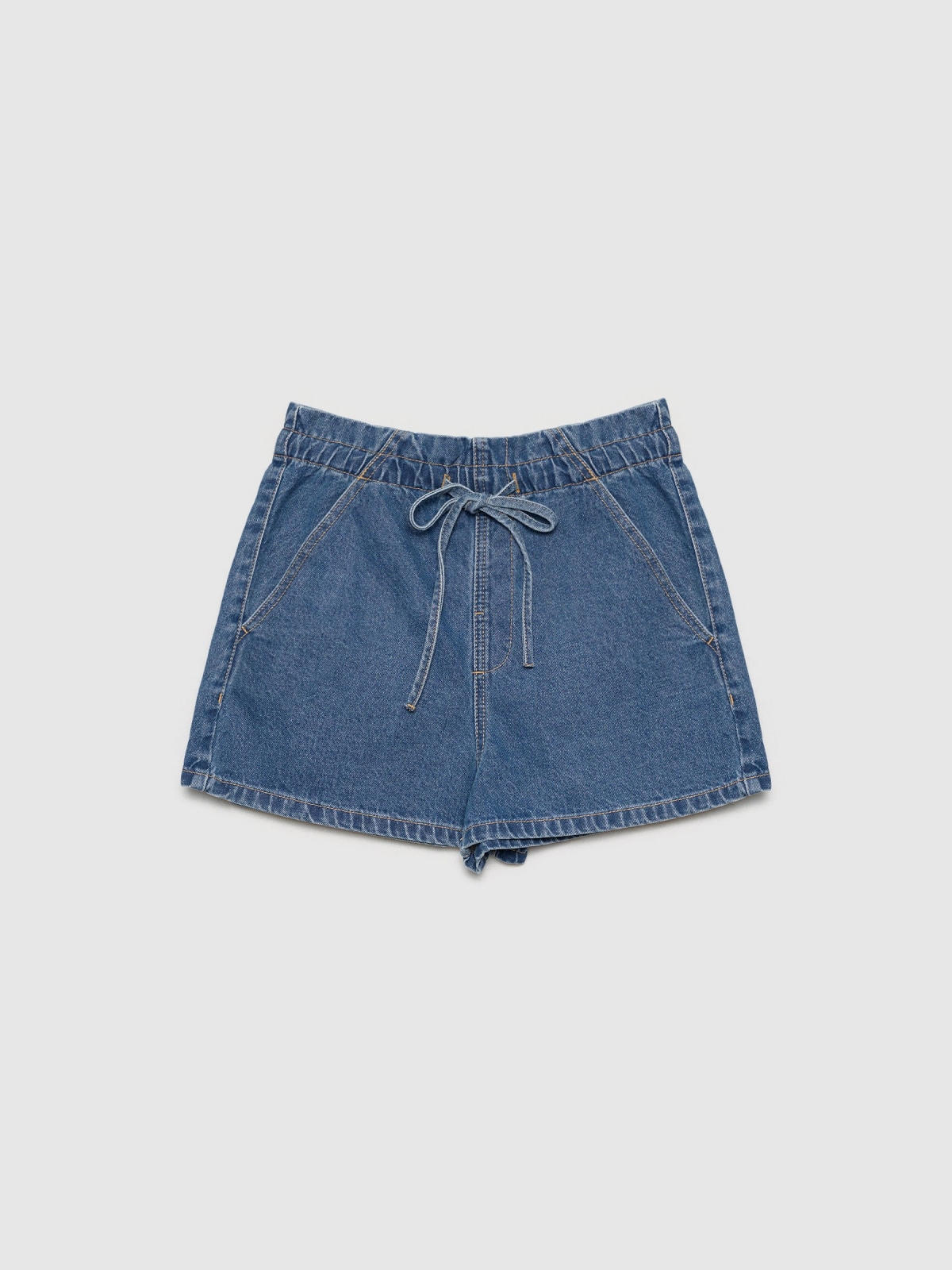  Baggy denim shorts with elastic waist dark blue front view