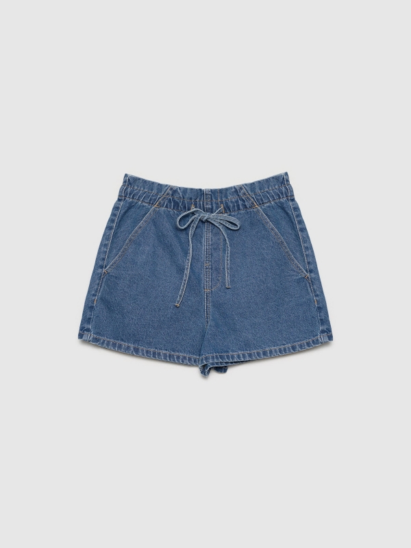  Baggy denim shorts with elastic waist dark blue front view