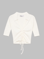 %Pto% Gathered polo neck t-shirt off white front view