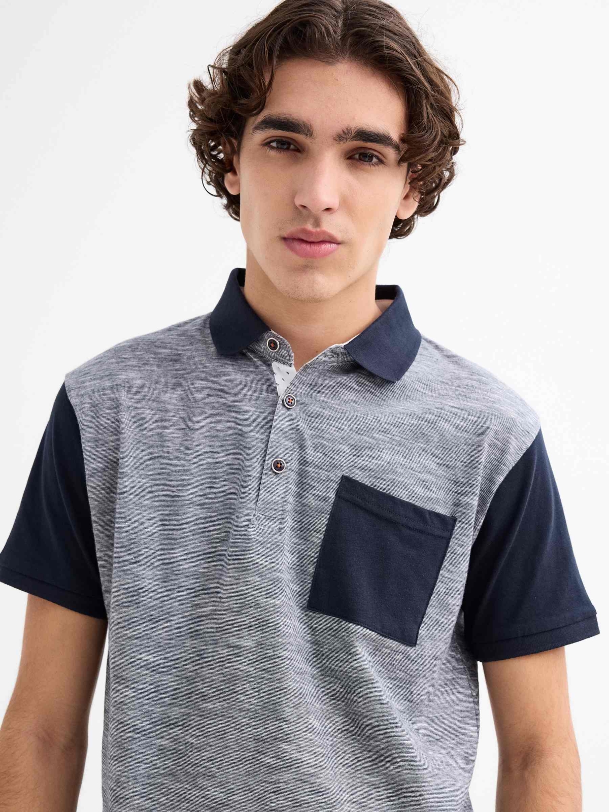 Polo shirt with contrast pocket blue detail view