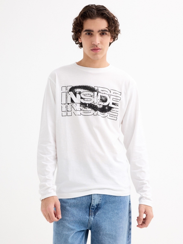 T-shirt normal INSIDE branco vista meia frontal