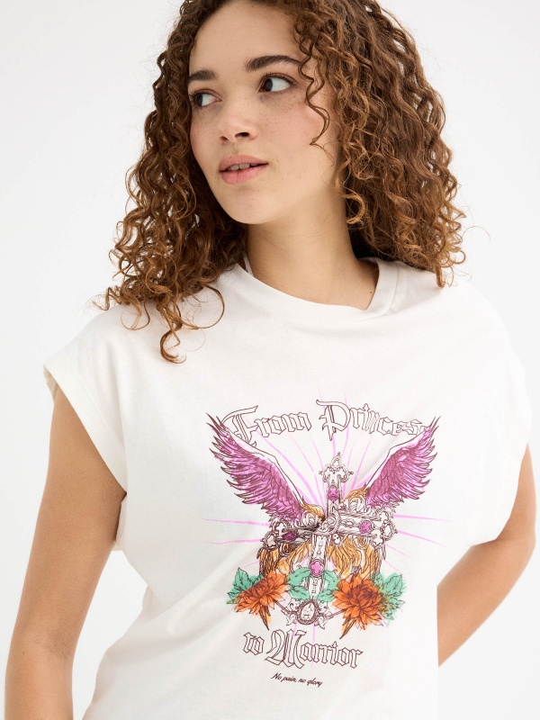 Camiseta oversize From Princess blanco roto vista detalle