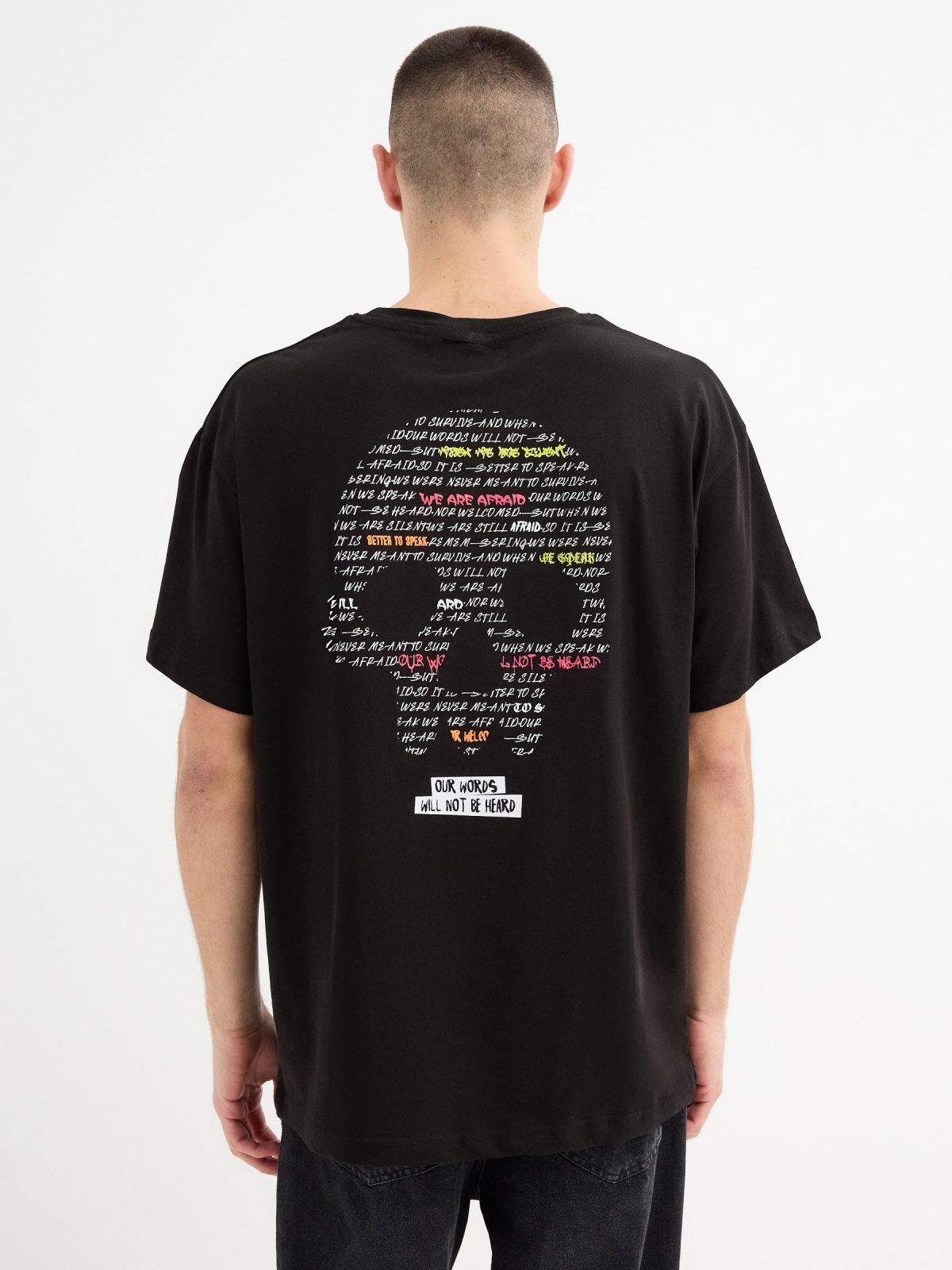 Oversize text skull t-shirt black middle back view