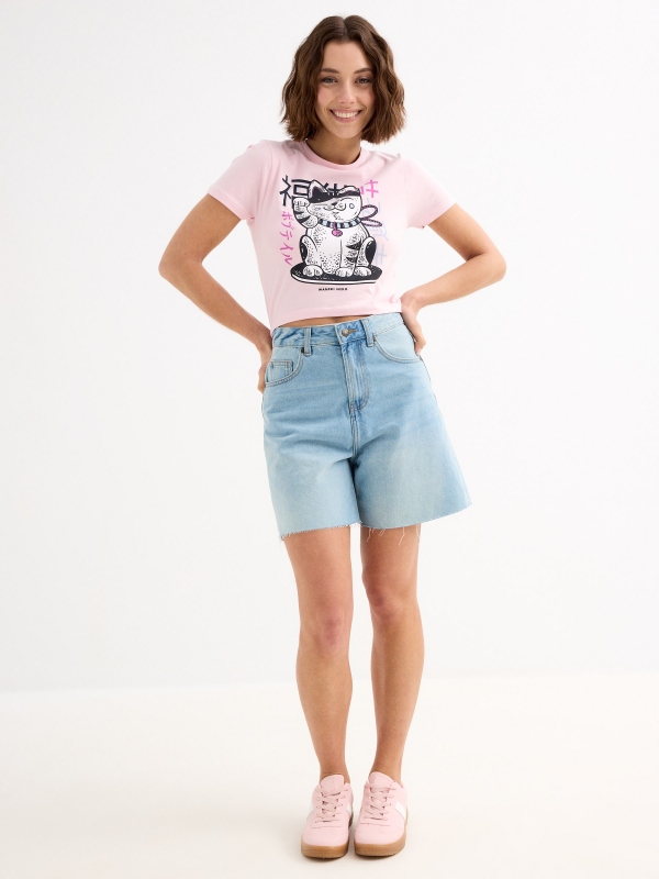 High-waisted denim shorts light blue general front view