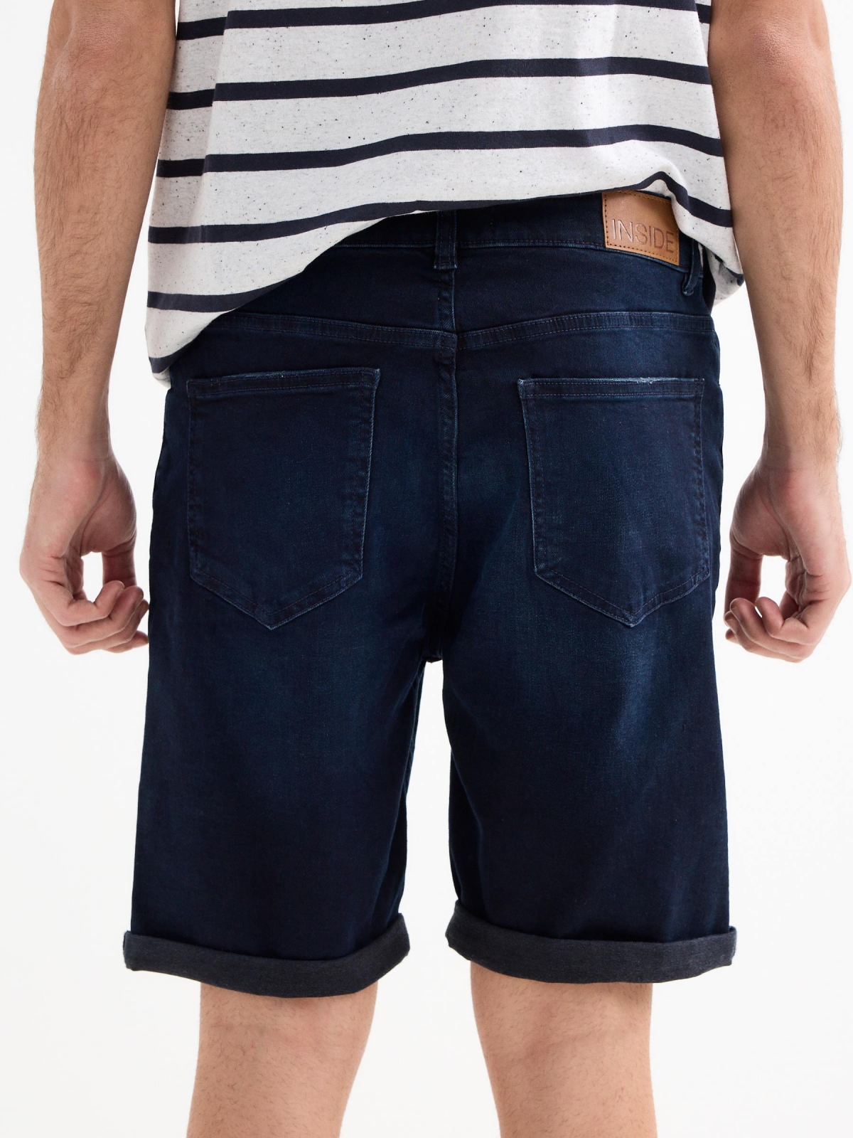 Denim slim bermudas blue back detail view