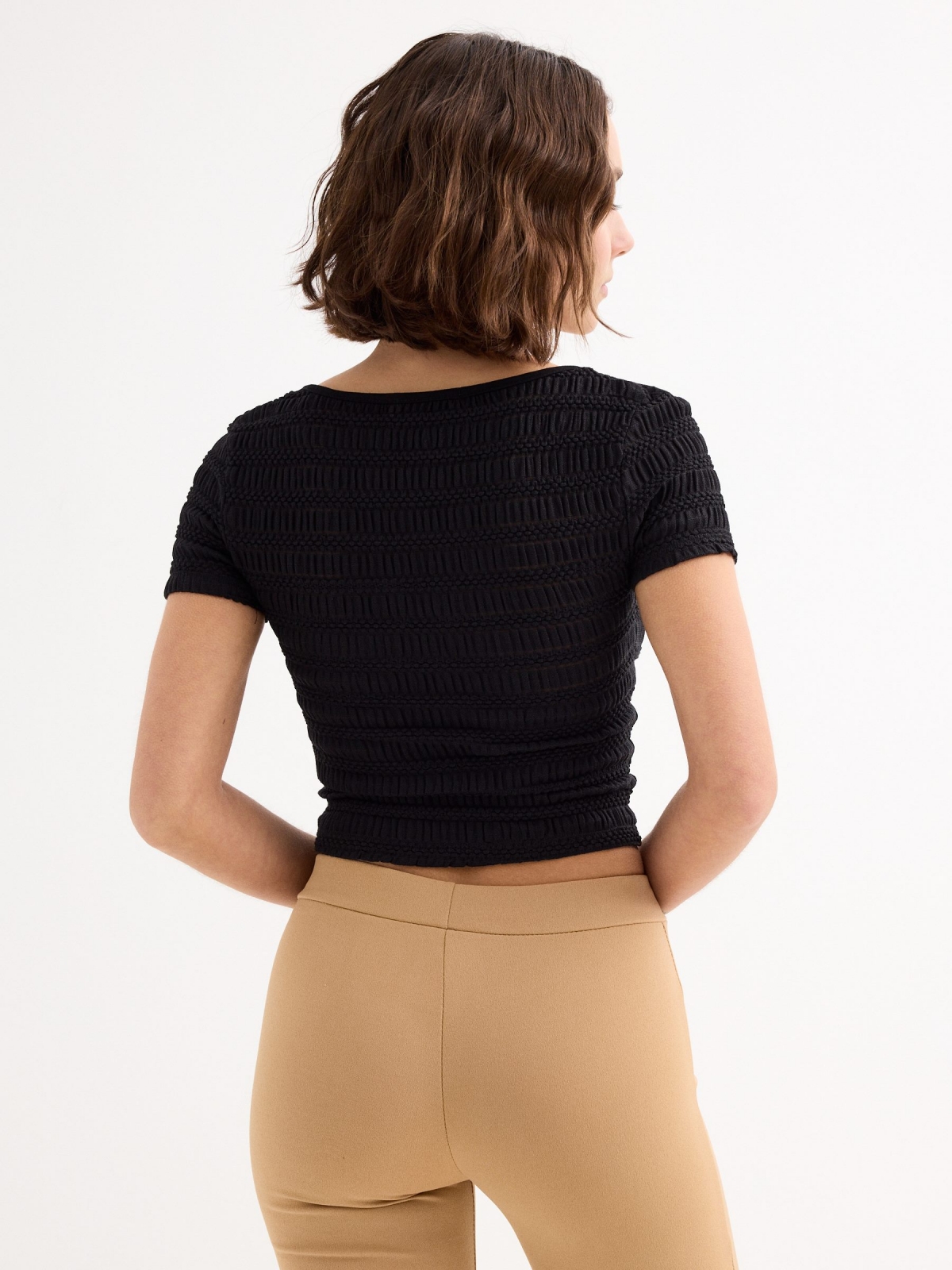 Textured crop top black middle back view