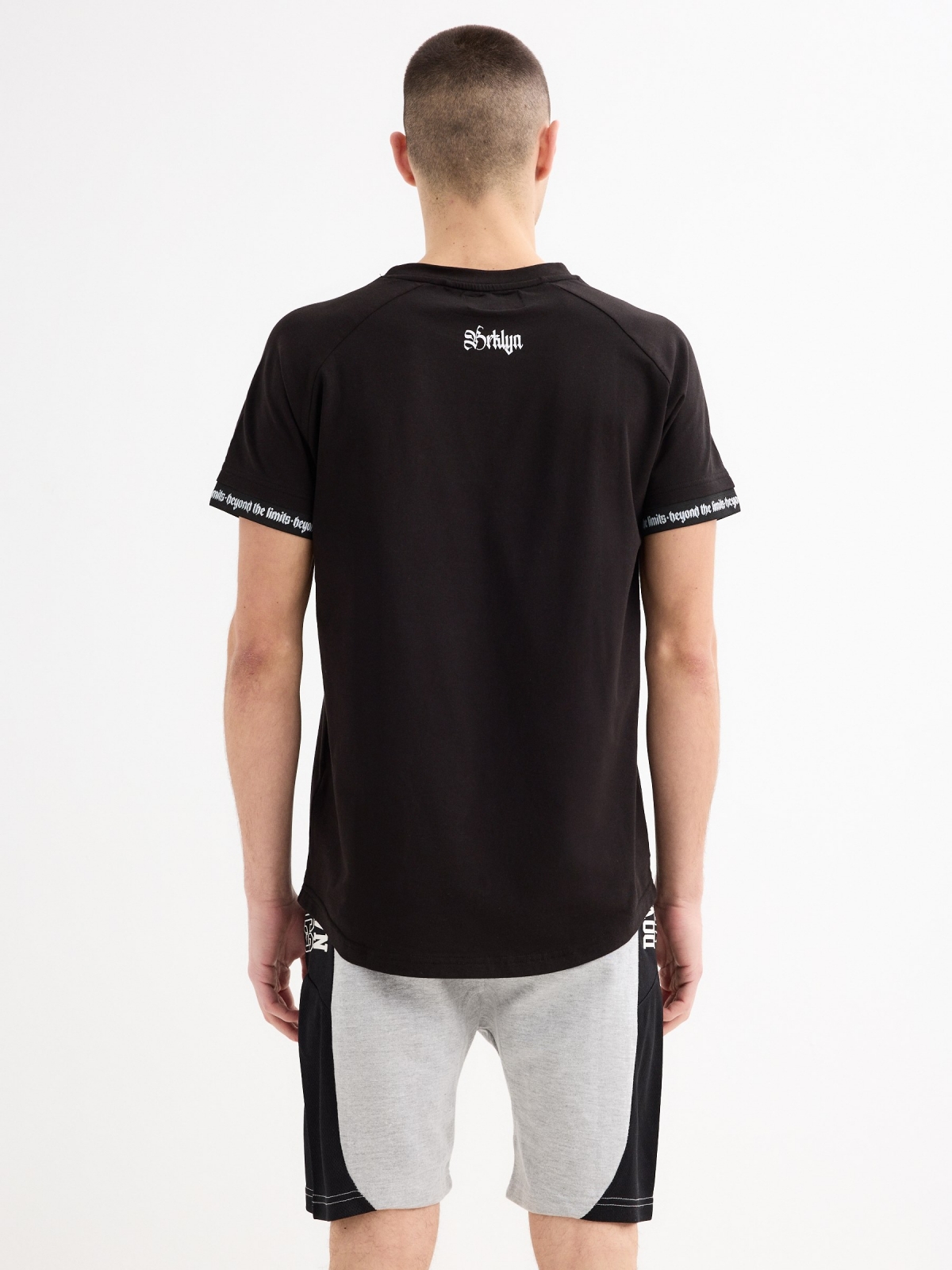 Raglan T-shirt with text detail black middle back view