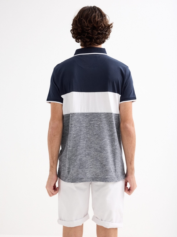 Sailor colour block polo shirt navy middle back view