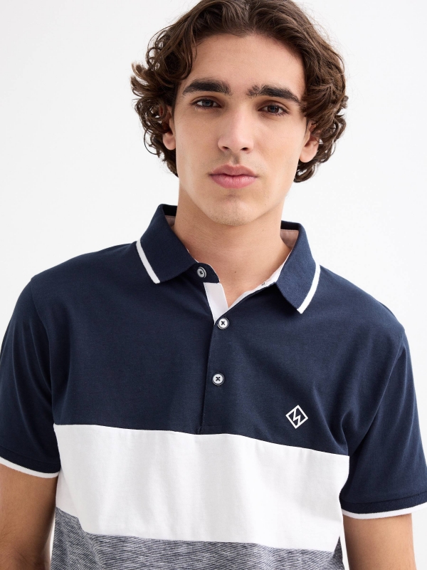 Sailor colour block polo shirt navy detail view