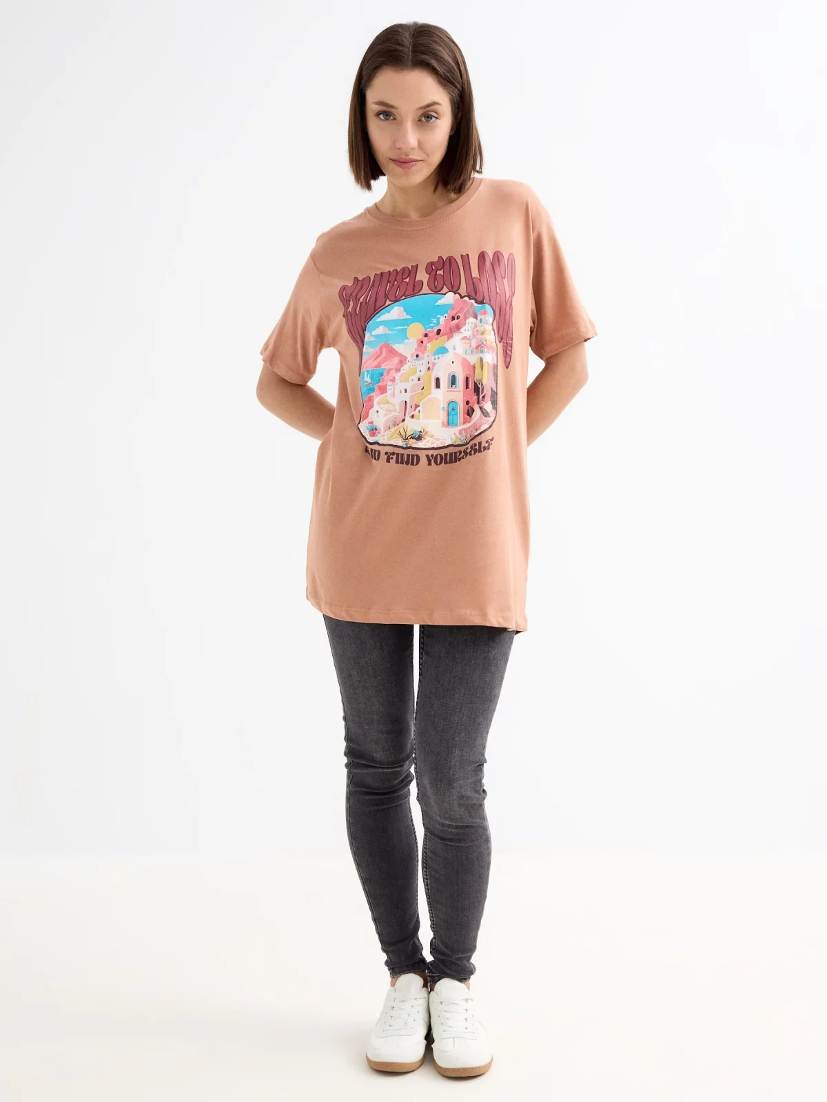 Travel oversize T-shirt light brown general front view