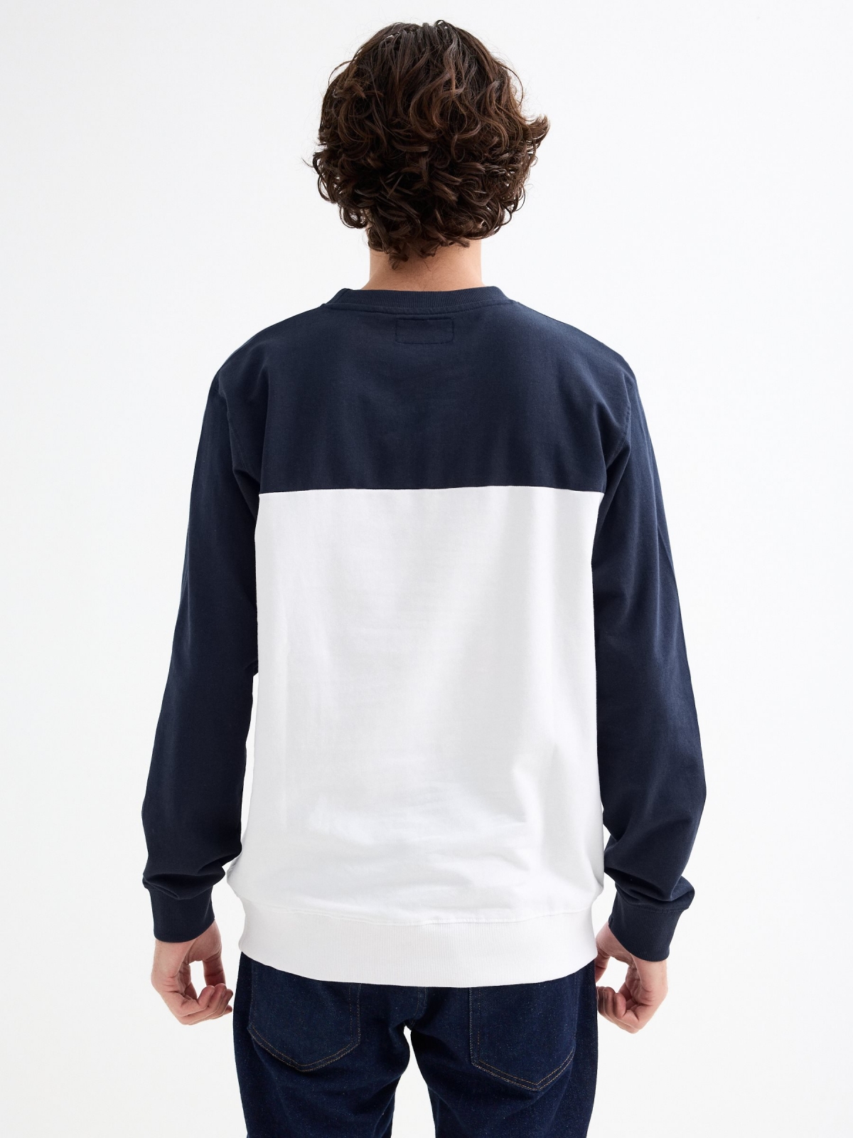 Bicolour sweatshirt navy middle back view