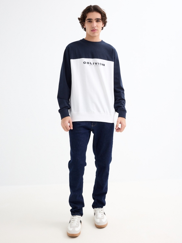 Bicolour sweatshirt navy general front view