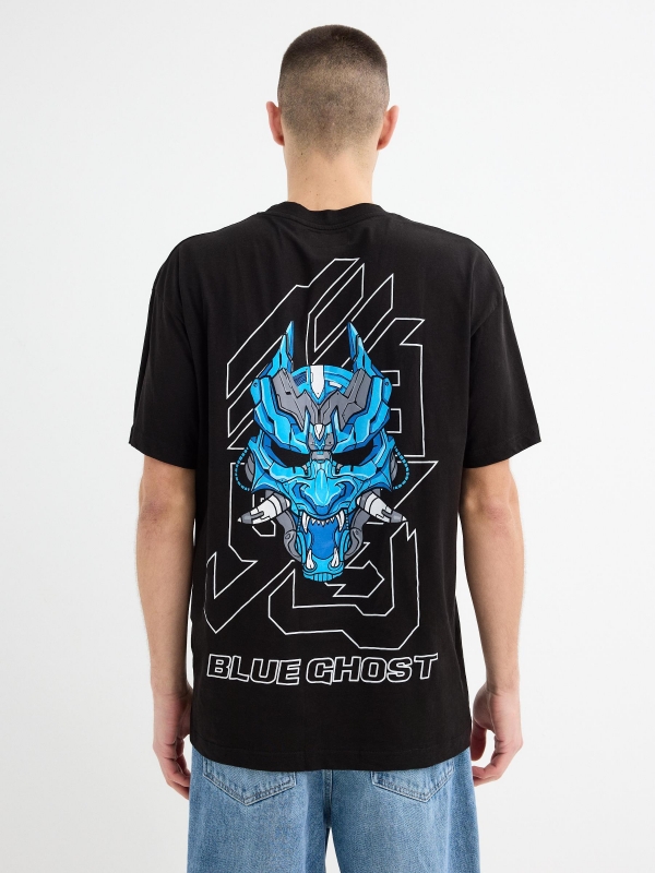 Japanese mask t-shirt black middle back view