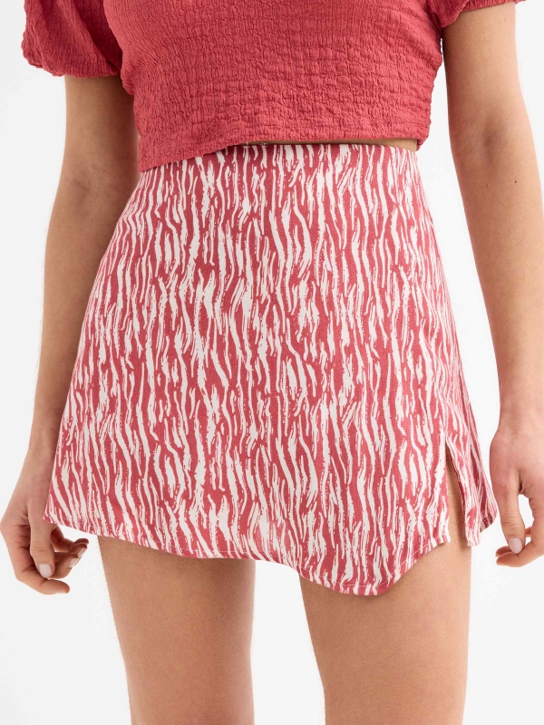 Animal print mini skort red front detail view