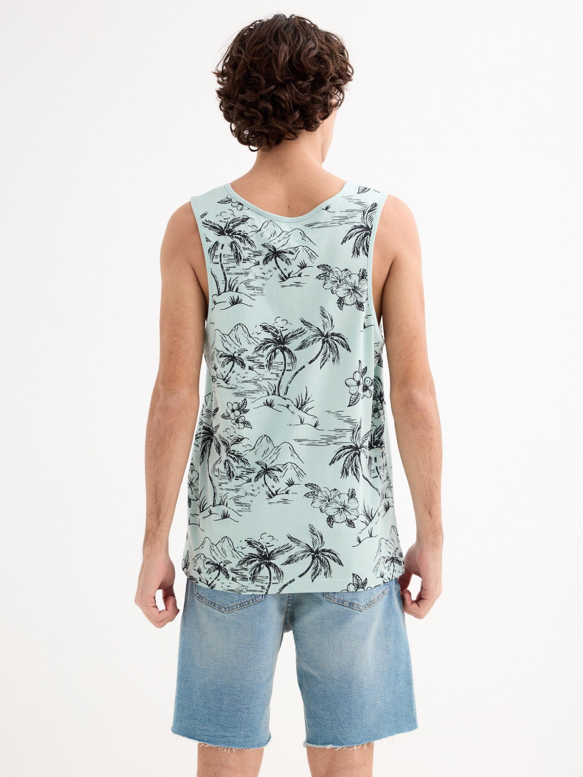 Hawaiian tank top green middle back view