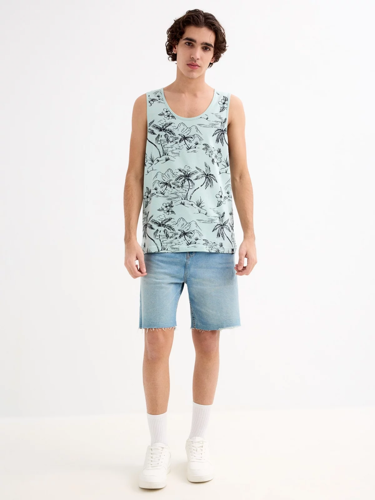Camiseta tirantes hawaiana verde vista general frontal
