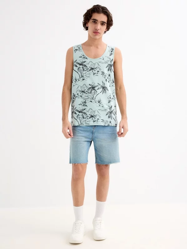 Camiseta tirantes hawaiana verde vista general frontal