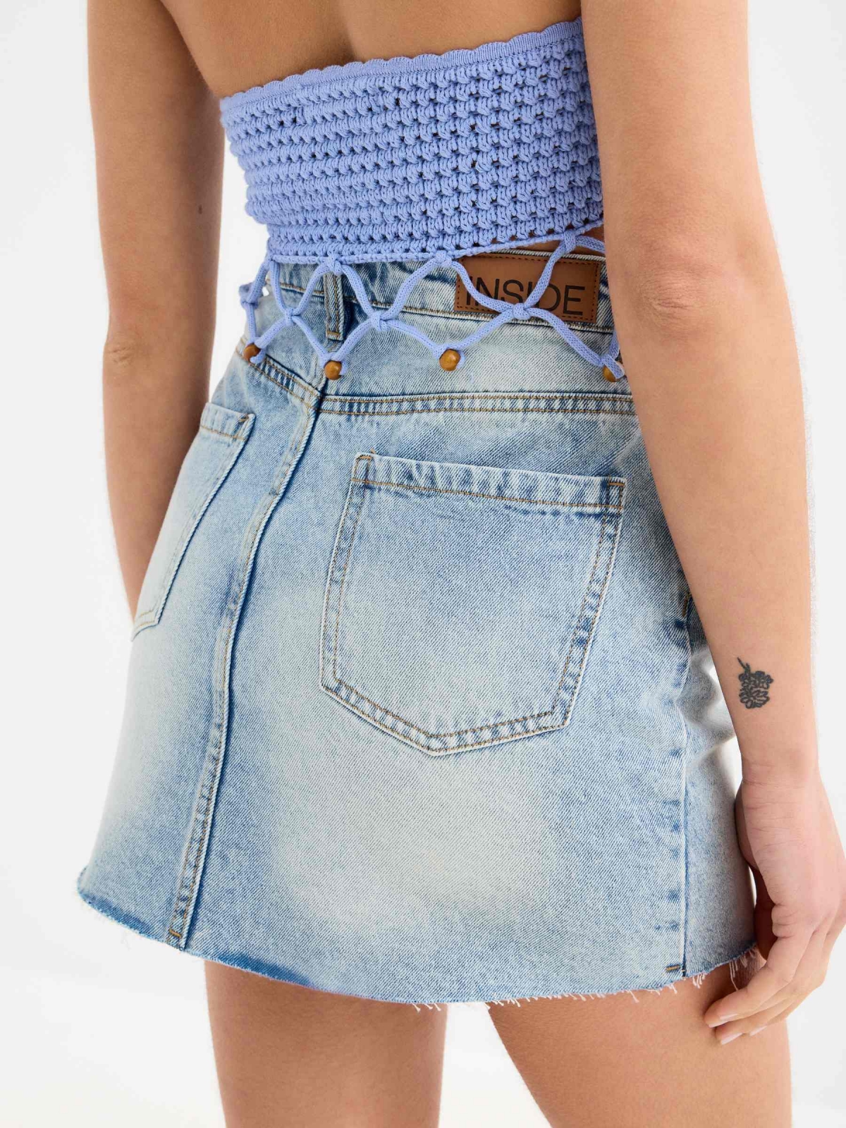 Classic denim mini skirt light blue back detail view