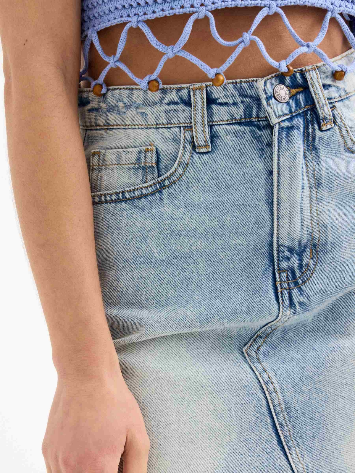 Classic denim mini skirt light blue detail view