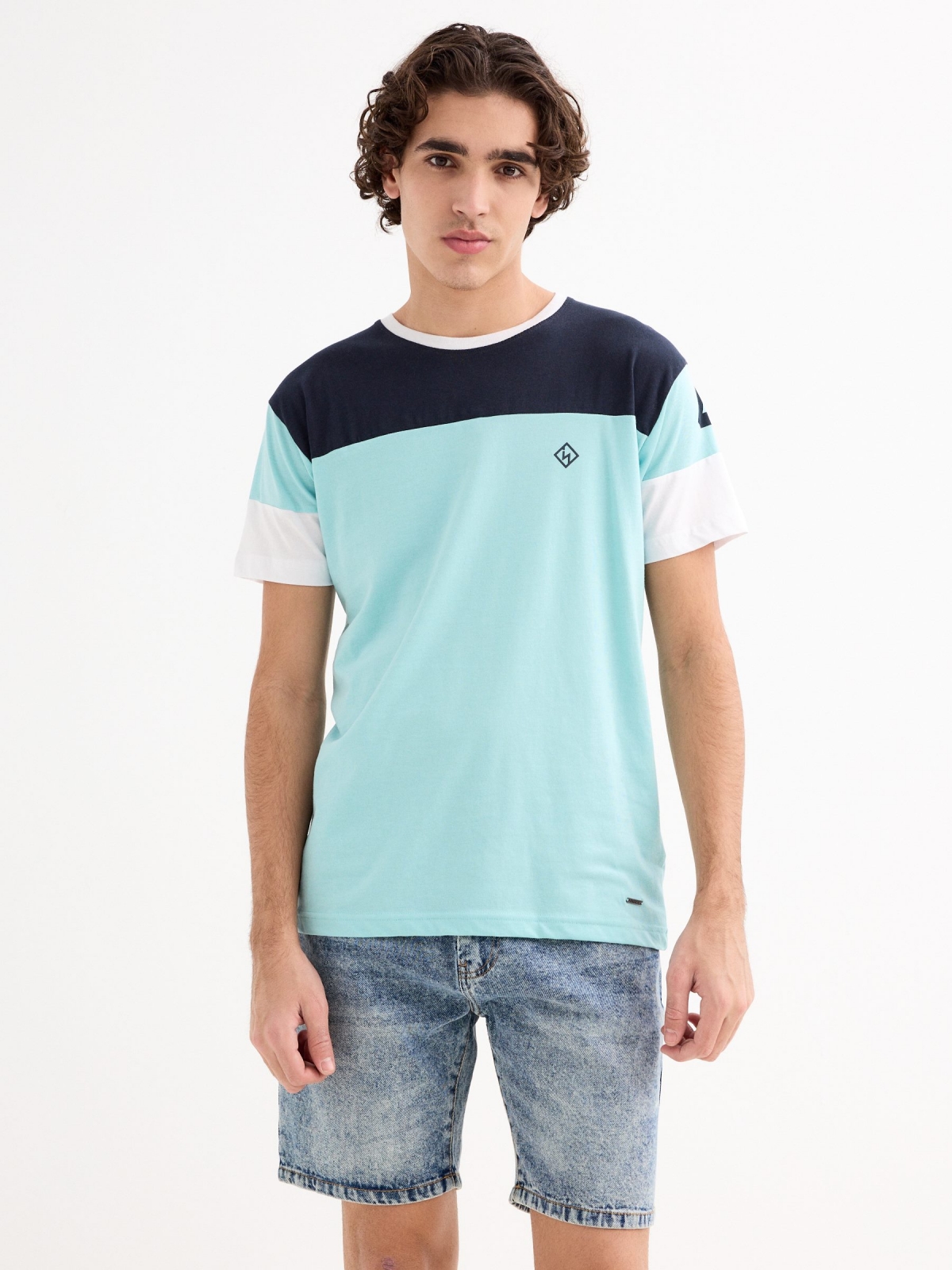 Textured sports t-shirt light blue middle back view