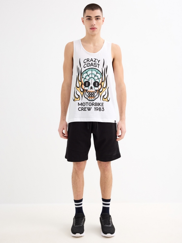 Fire skull tank top white general front view