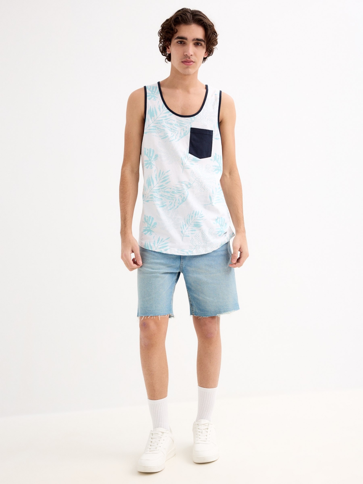 Tropical tank top with pocket white general front view