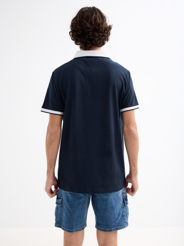 Basic polo shirt navy middle back view