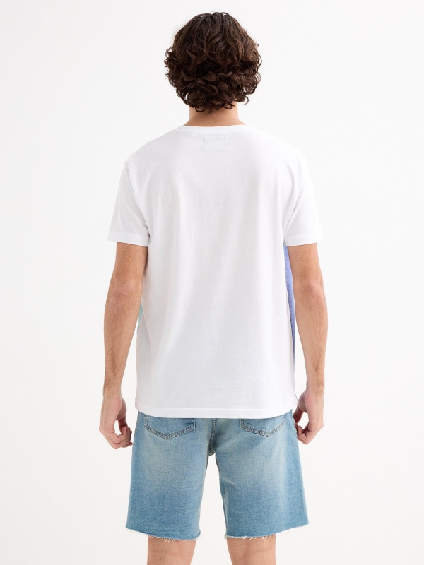 Asymmetric colour block t-shirt white middle back view