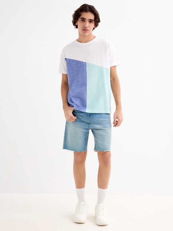 Asymmetric colour block t-shirt white general front view