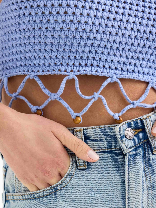 Beaded crochet top lilac blue detail view