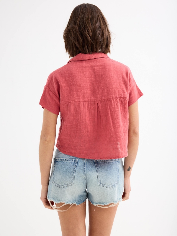 Drop shoulder shirt mineral red middle back view