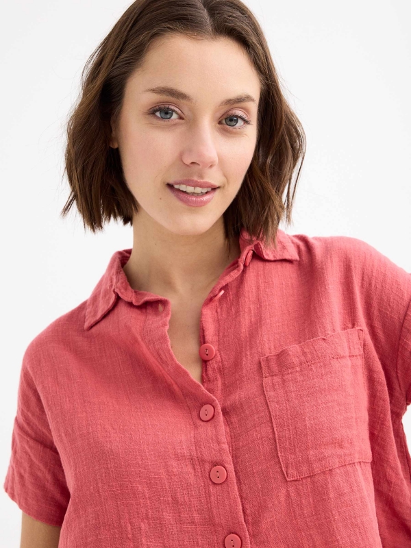 Drop shoulder shirt mineral red detail view