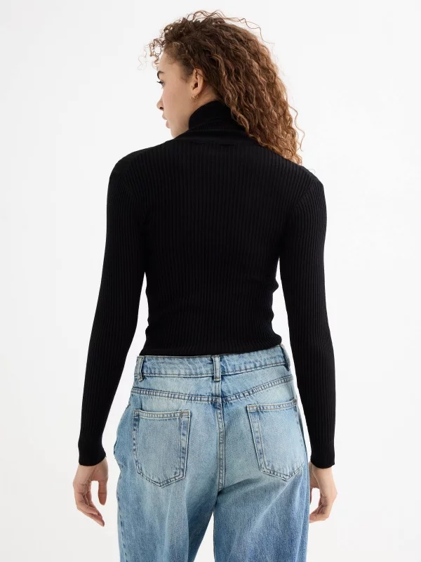 Camisola de gola alta básica preto vista meia traseira