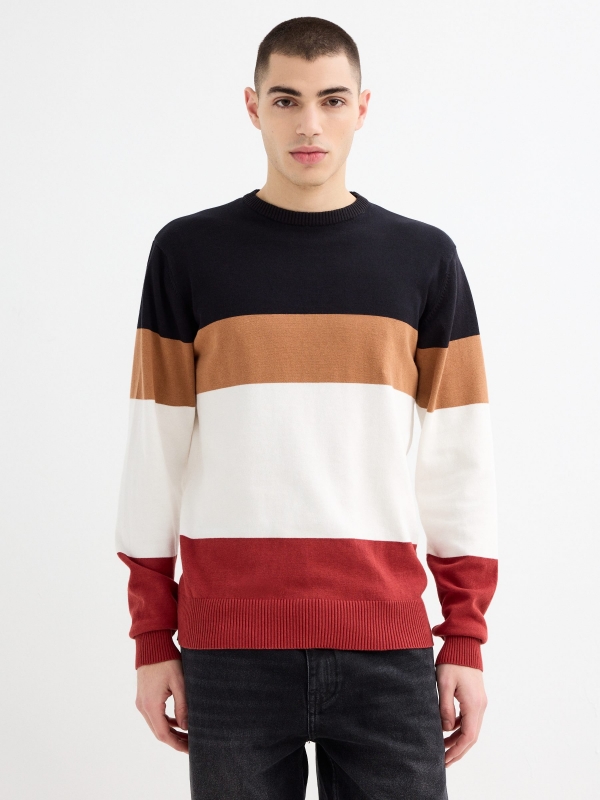 Colour block knitted jumper black middle front view