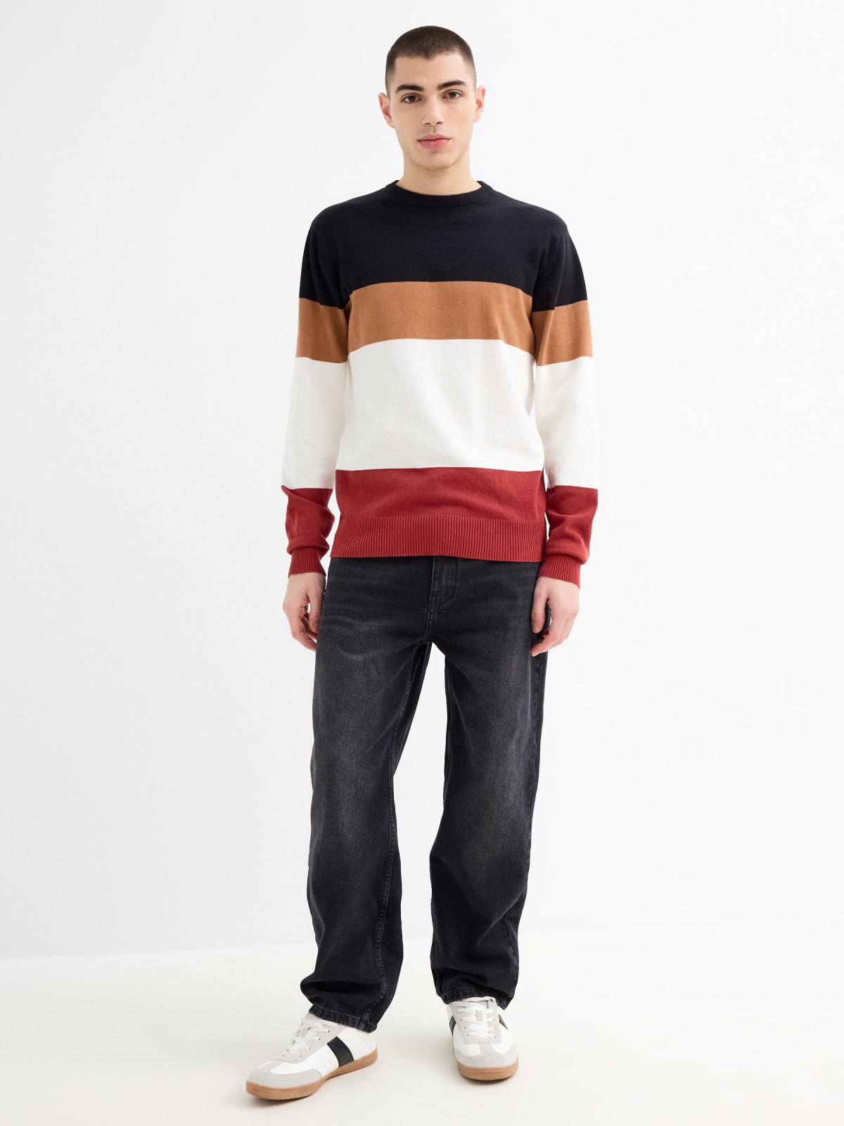 Colour block knitted jumper black general front view