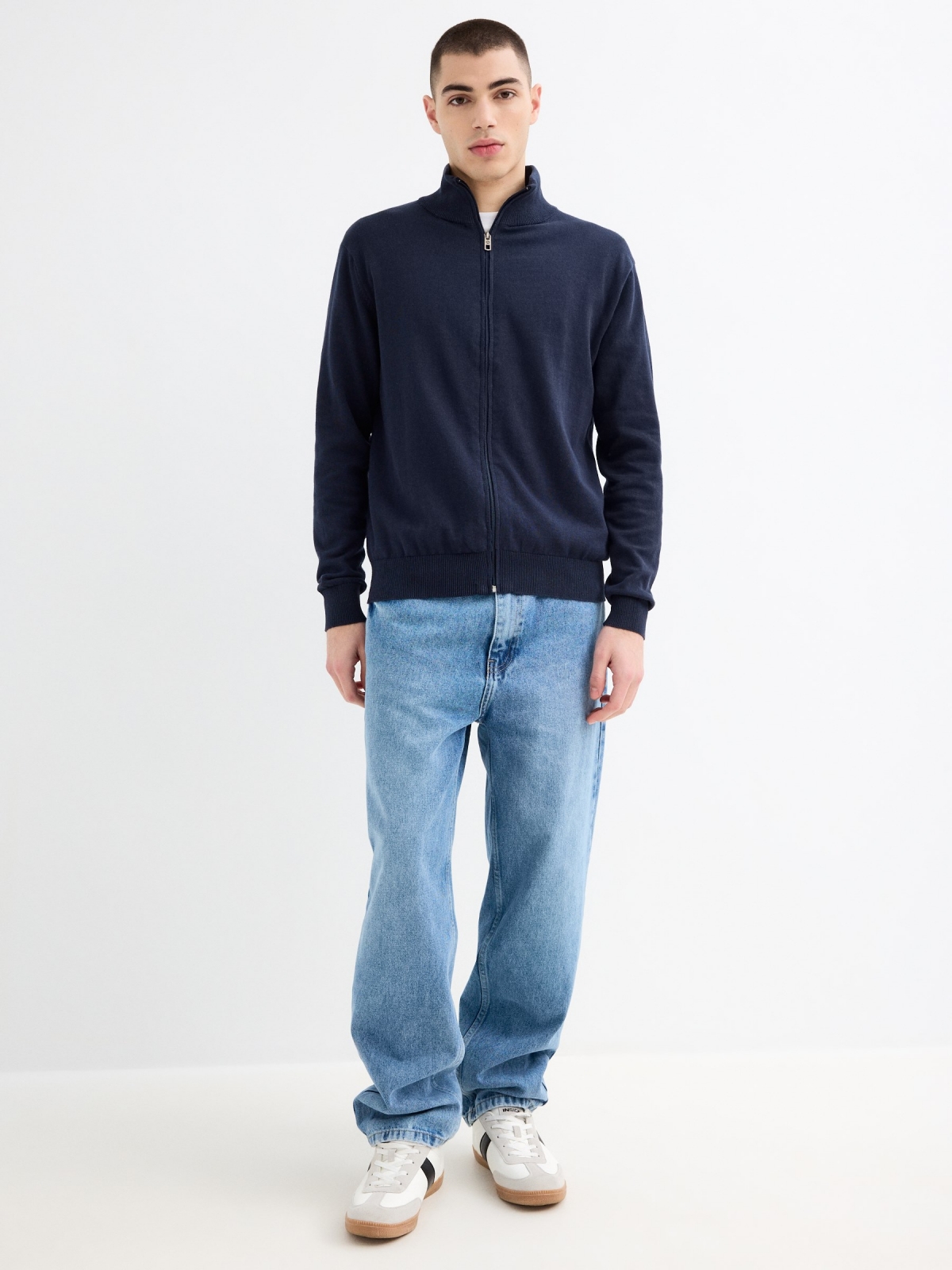 Cardigan turtleneck zip blue navy general front view