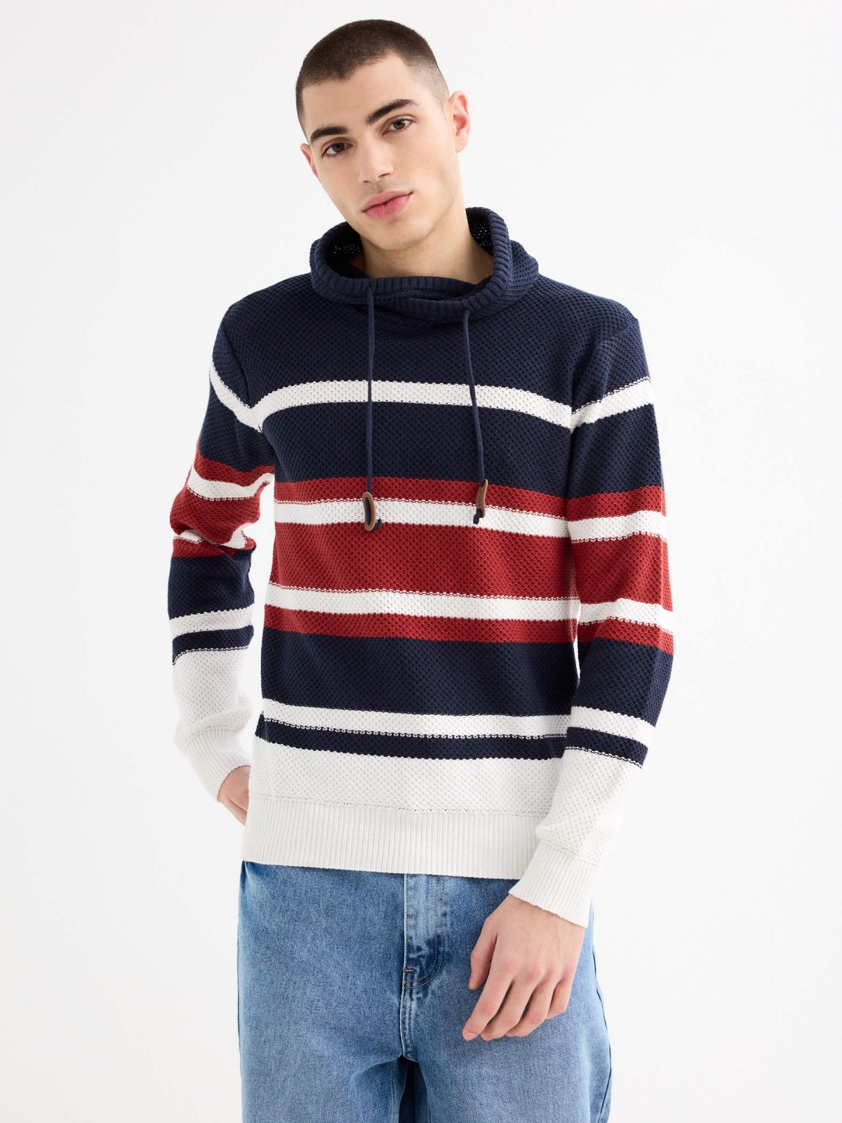 Pullover collar stripes off white middle front view