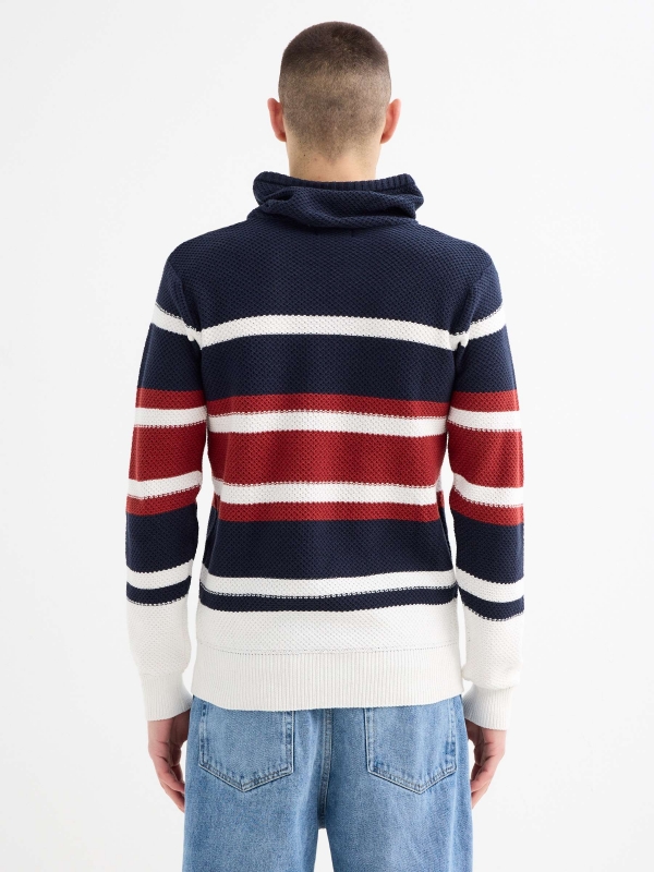 Pullover collar stripes off white middle back view