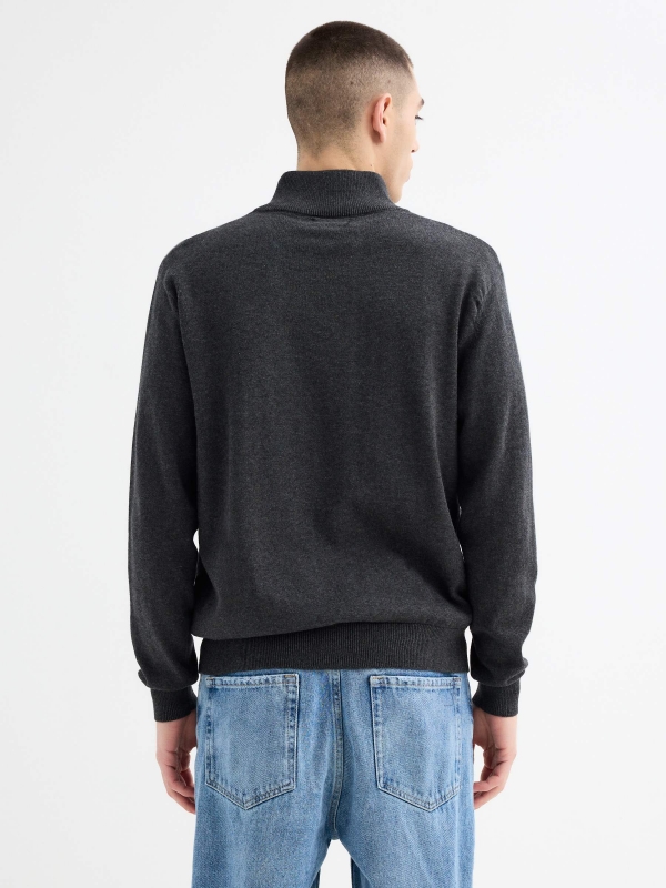 Cardigan turtleneck zip blue dark grey middle back view