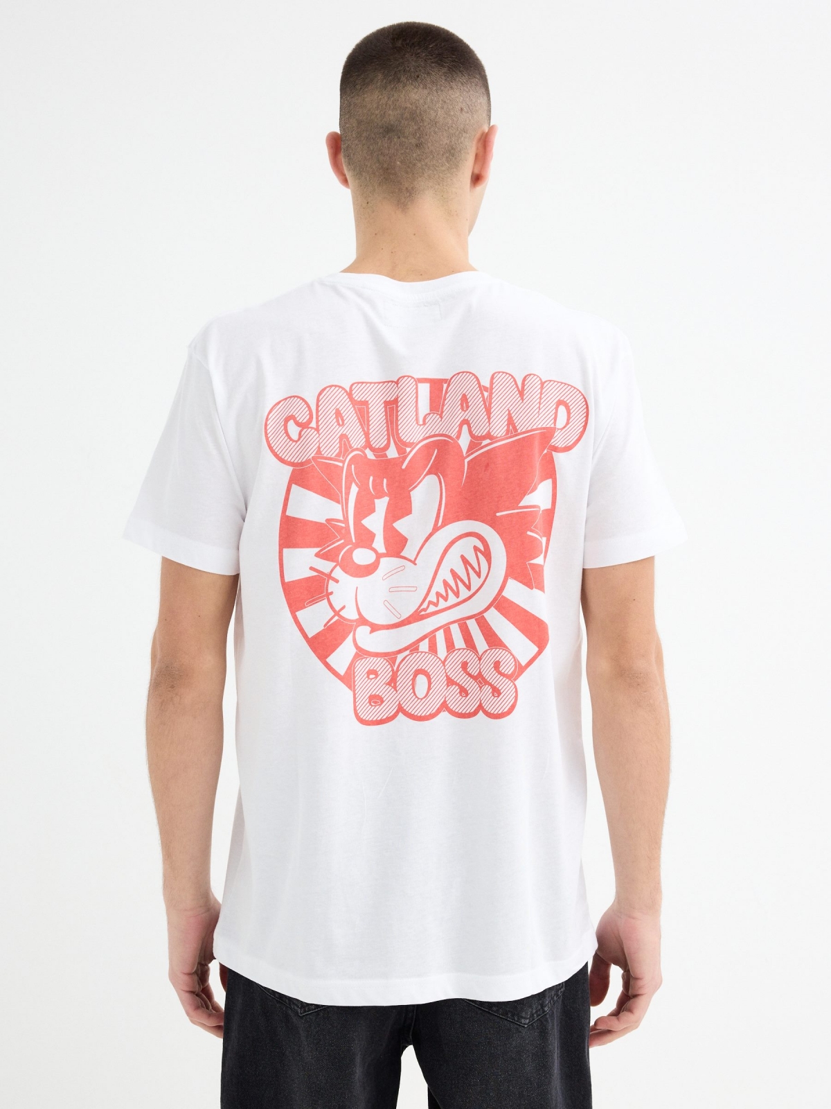 Camiseta manga corta  videojuego blanco vista media trasera