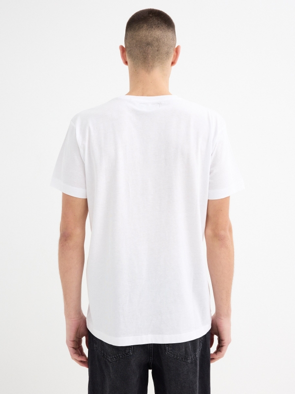 Short-sleeve t-shirt with oriental print white middle back view