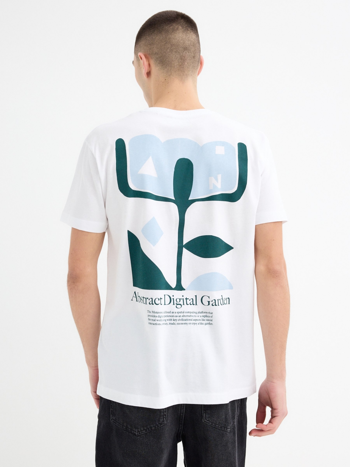 Short-sleeve t-shirt with abstract print white middle back view