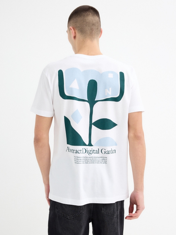 Camiseta manga curta estampa abstrata branco vista meia traseira