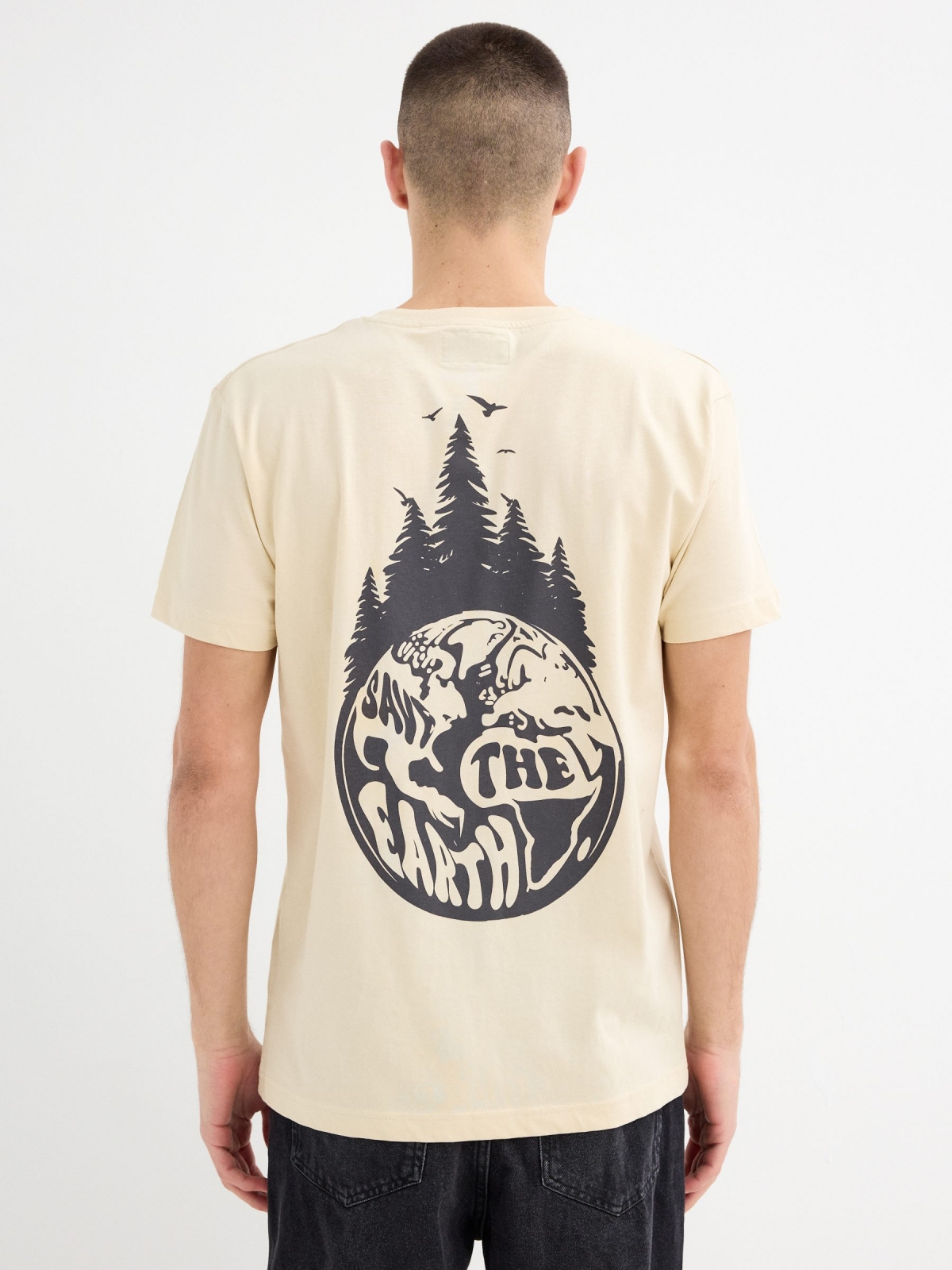 Camiseta de manga curta Salve a Terra areia vista meia traseira