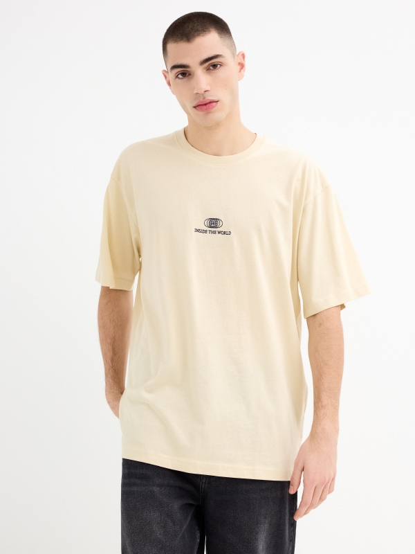 Short sleeve t-shirt Inside the World sand middle front view