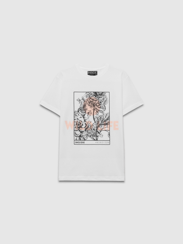 Camiseta manga corta estampado oriental blanco vista trasera