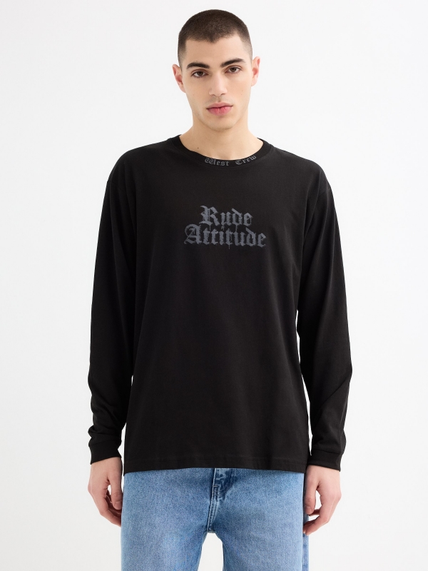 Camiseta de manga longa Rude Attitude preto vista meia frontal