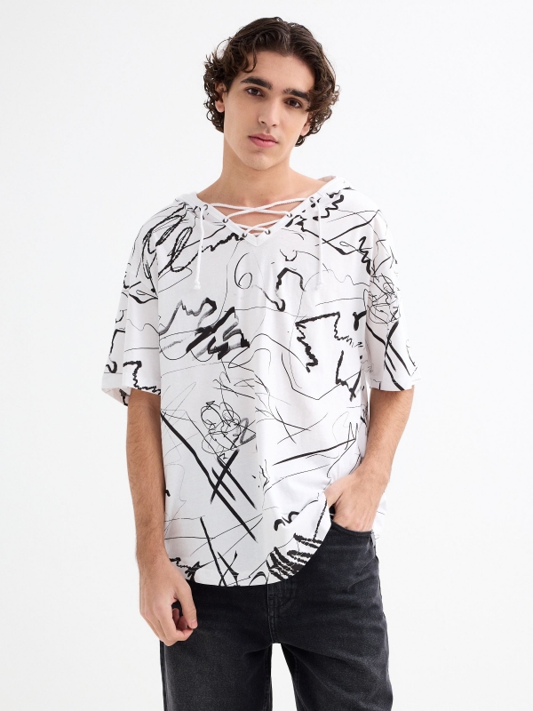 Short-sleeve hooded brushstroke t-shirt